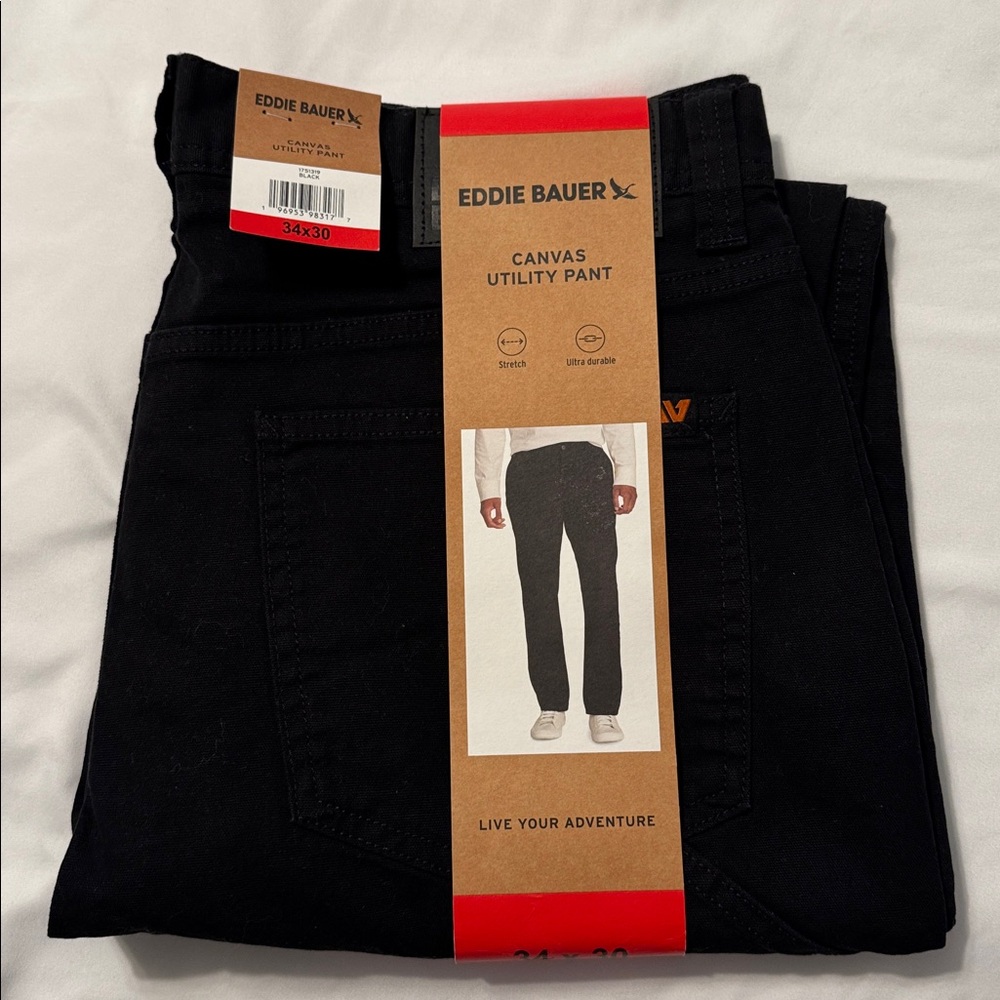 NEW Eddie Bauer Men’s Canvas Stretch Utility Pant - 34 X 30 Black